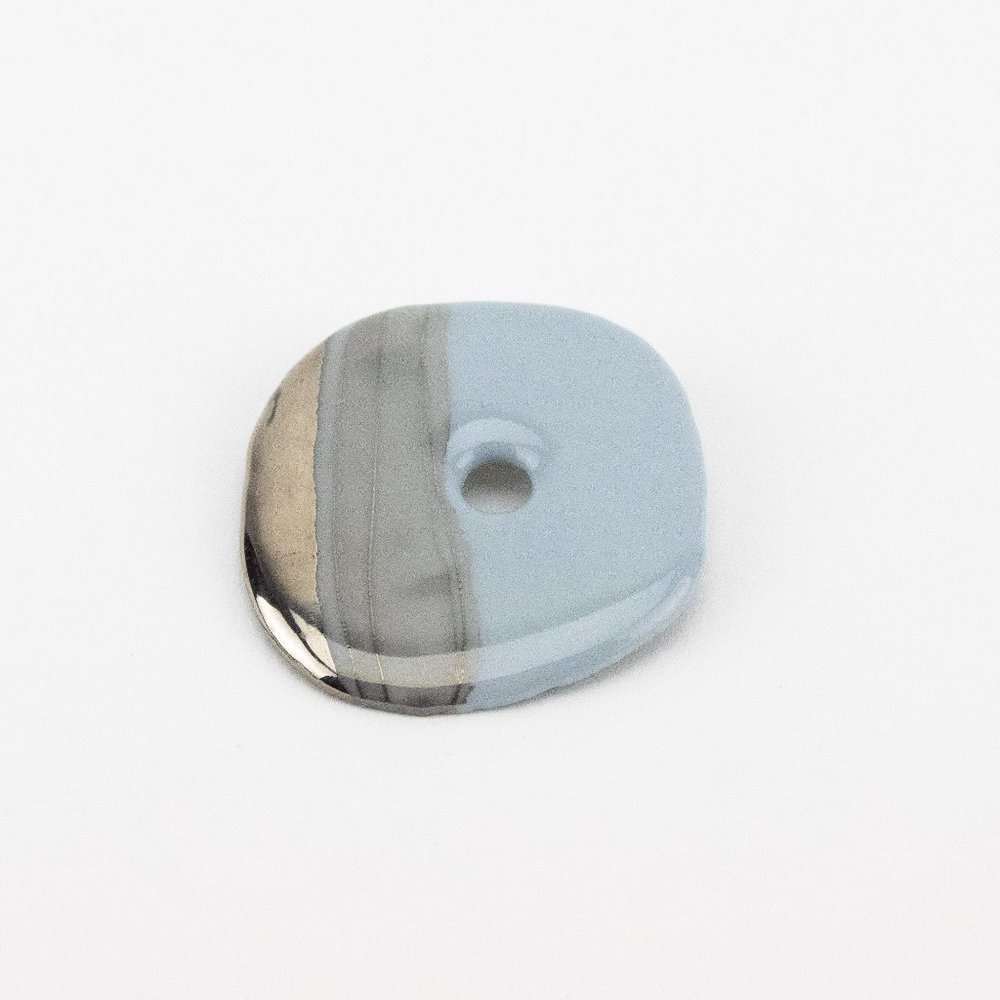Light Blue and Gold Glazed Ceramic Brooch Pin